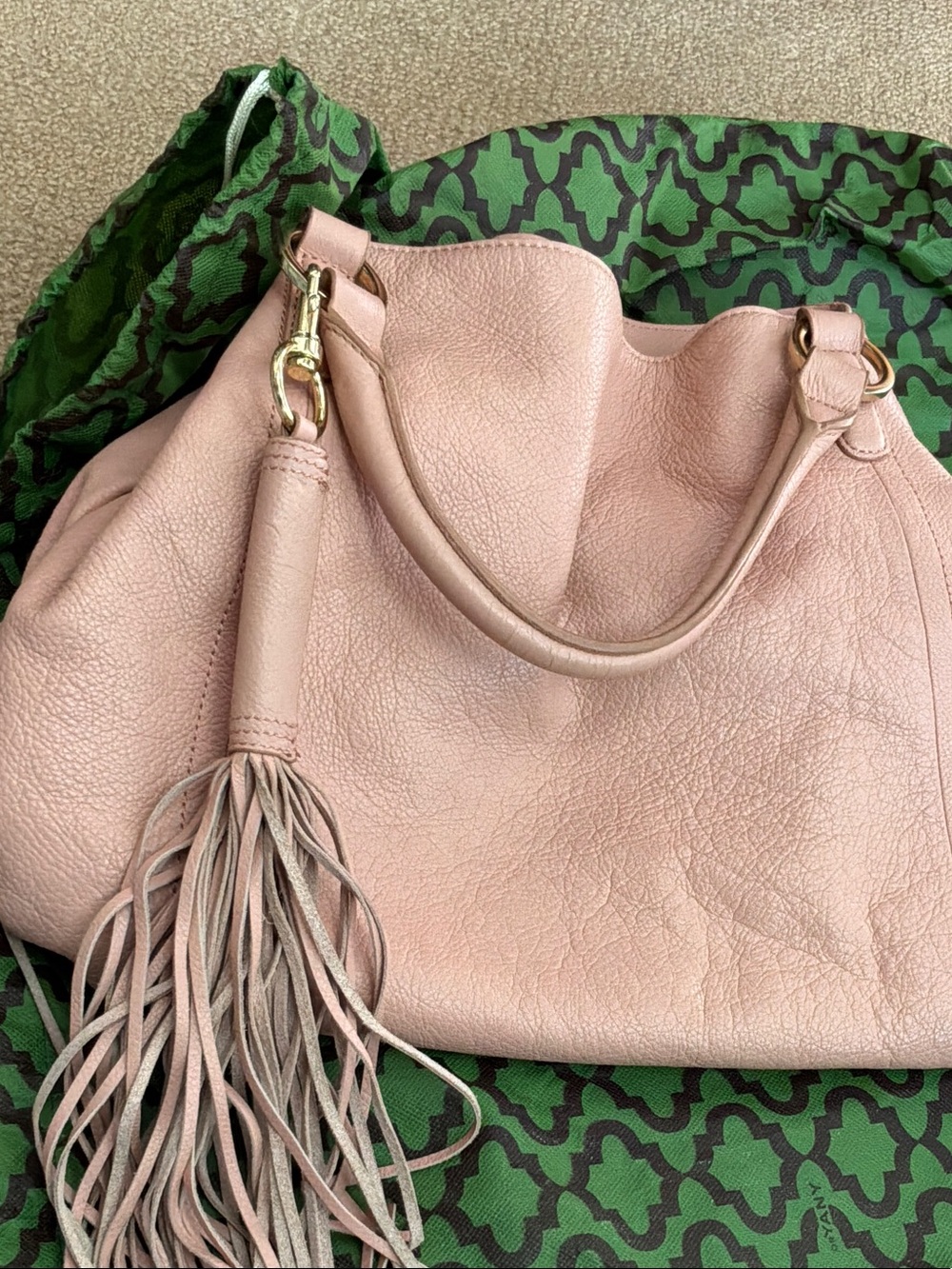 G.I.L.I. Blush Pink Leather Tassel Shoulder Bag